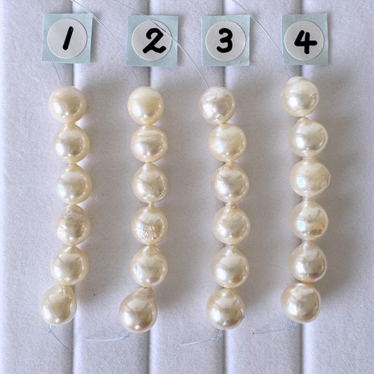 Japanese Akoya Pearl Beads: Cream White Semi-Round/Semi-baroque, 7-7.5mm, Short Strand | Cultured Saltwater, Genuine Gems, 6 Pieces