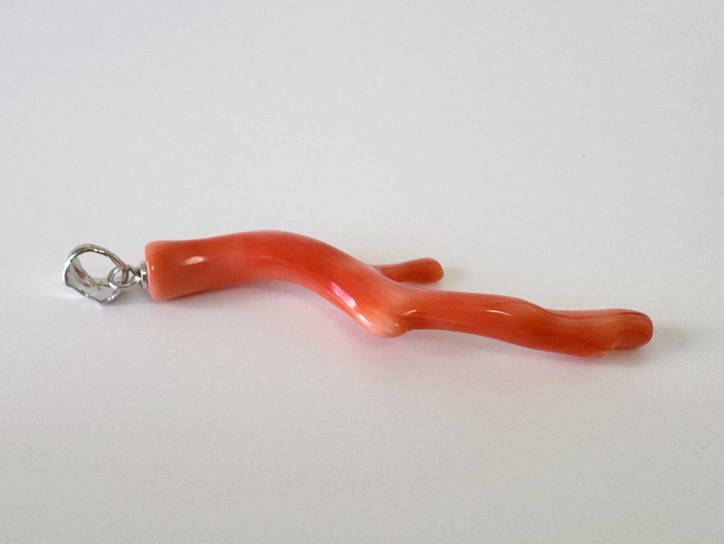 Coral Branch Pendant Natural Deep Sea Coral: Orange Pink Coral Jewelry Accent, Silver Bail (50mm Length, Lightweight Design)