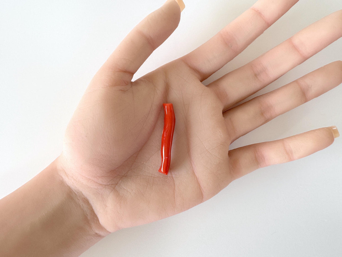 Japanese red(Aka) coral branch, 47mm, side full hole, natural red color coral for jewelry making