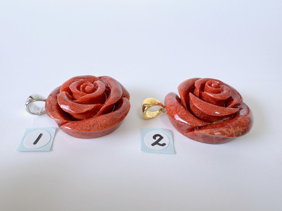 Sponge Coral Rose Pendant - Reddish-Brown Carved Jewelry - 30mm Diameter, Brass Bail, Apple Coral