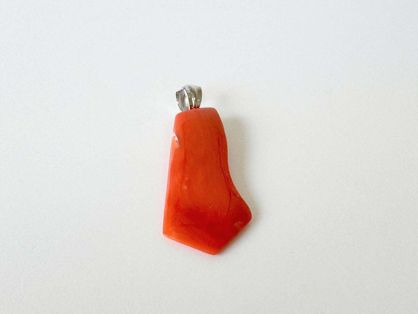 Orange Momo Coral Pendant - Natural Unique Shape Coral Jewelry - German Silver Bail, Genuine Material, 26x12mm