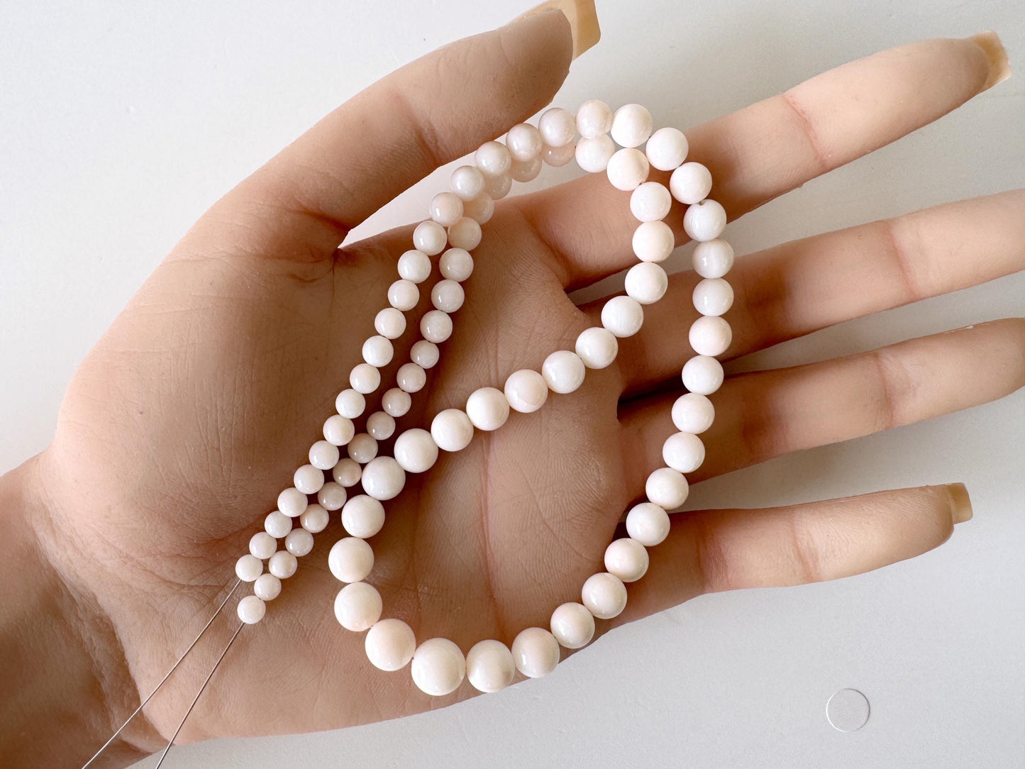 Natural Coral Strand - Deep Sea Midway White Round Beads - 4-8mm Size, 16in Length, Jewelry Making Supplies