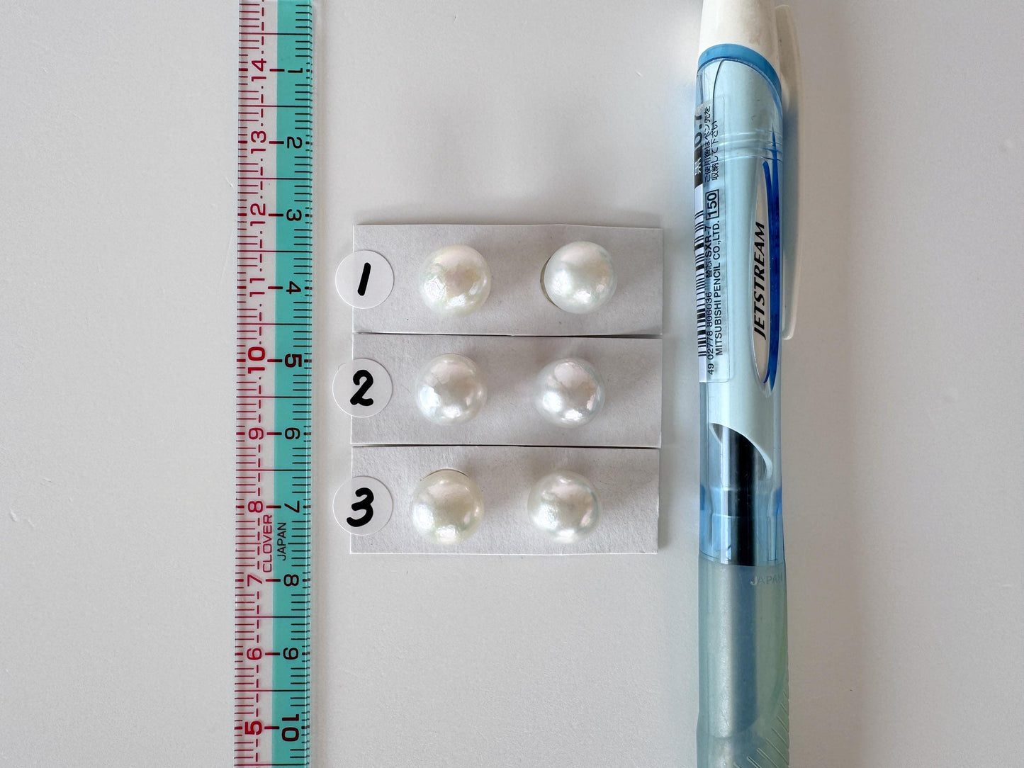 9.5mm Japanese Akoya Pearl Pair: Natural Light Blue Color, Half-Drilled