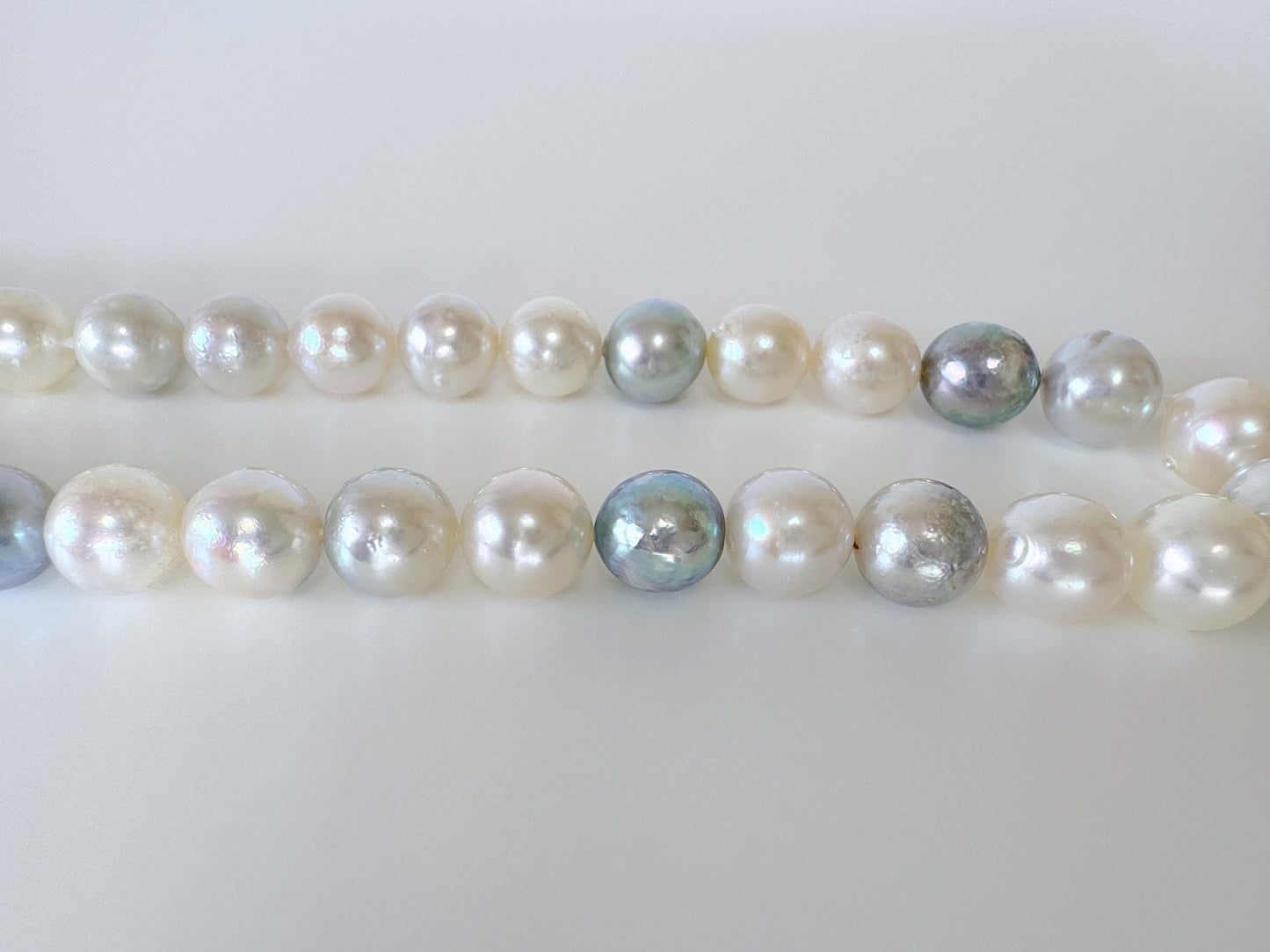 8.5-10mm Japanese Akoya Pearl Beads, Natural blue/silver/white color pearl, Genuine Salt water Akoya Pearl, Full Strand, 40cm , 15.7"