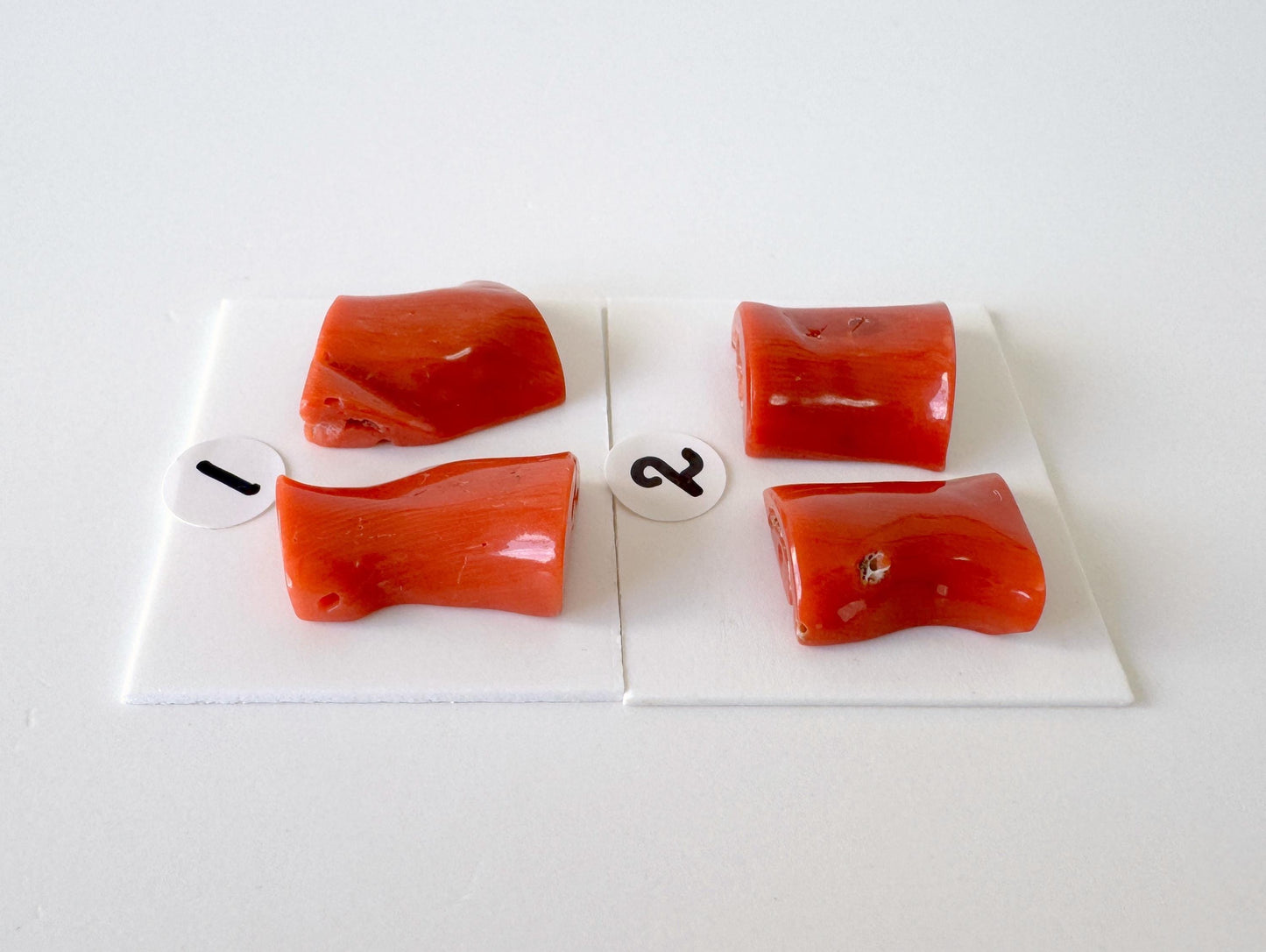 Mediterranean Coral Loose Gemstone: Natural Red-Orange Tones - Untreated, Top-hole, Jewelry Making Supplies, Per Pair