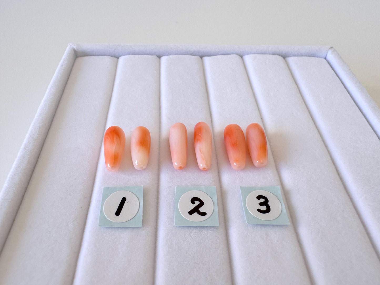 Natural Deep Sea Coral Drop Loose, Pink Orange, Jewelry Making, Per Pair, Hole on Top