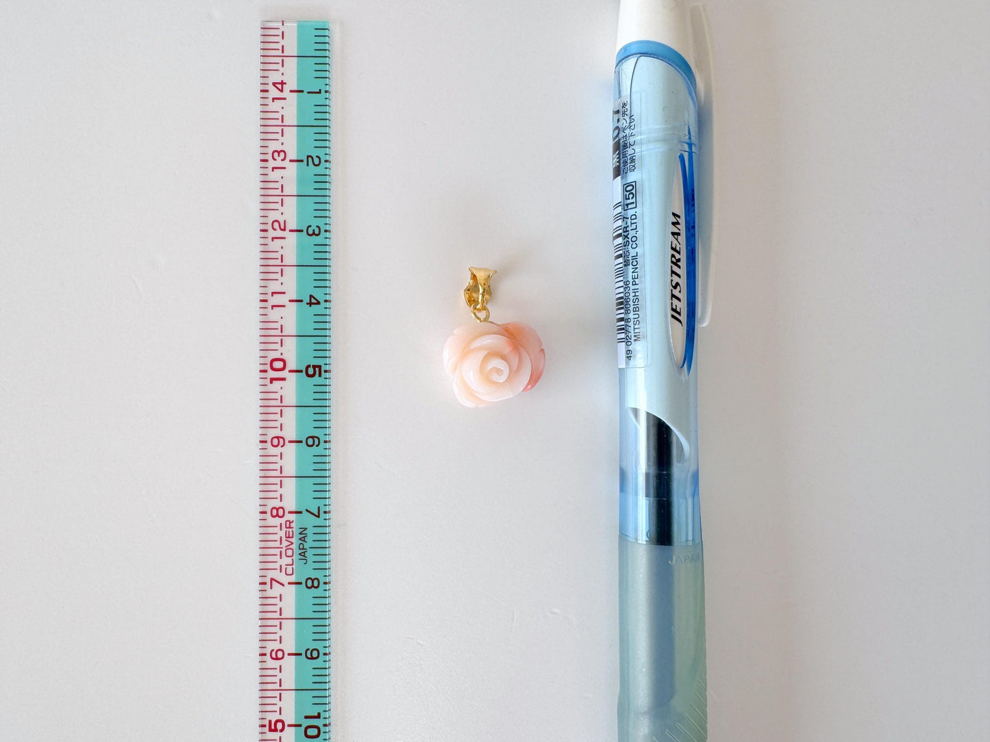 Natural Coral Rose Pendant Jewelry: Pink White Deep Sea Coral Carving, Silver Gold Plated Bail (11.8x13mm, Genuine Coral)