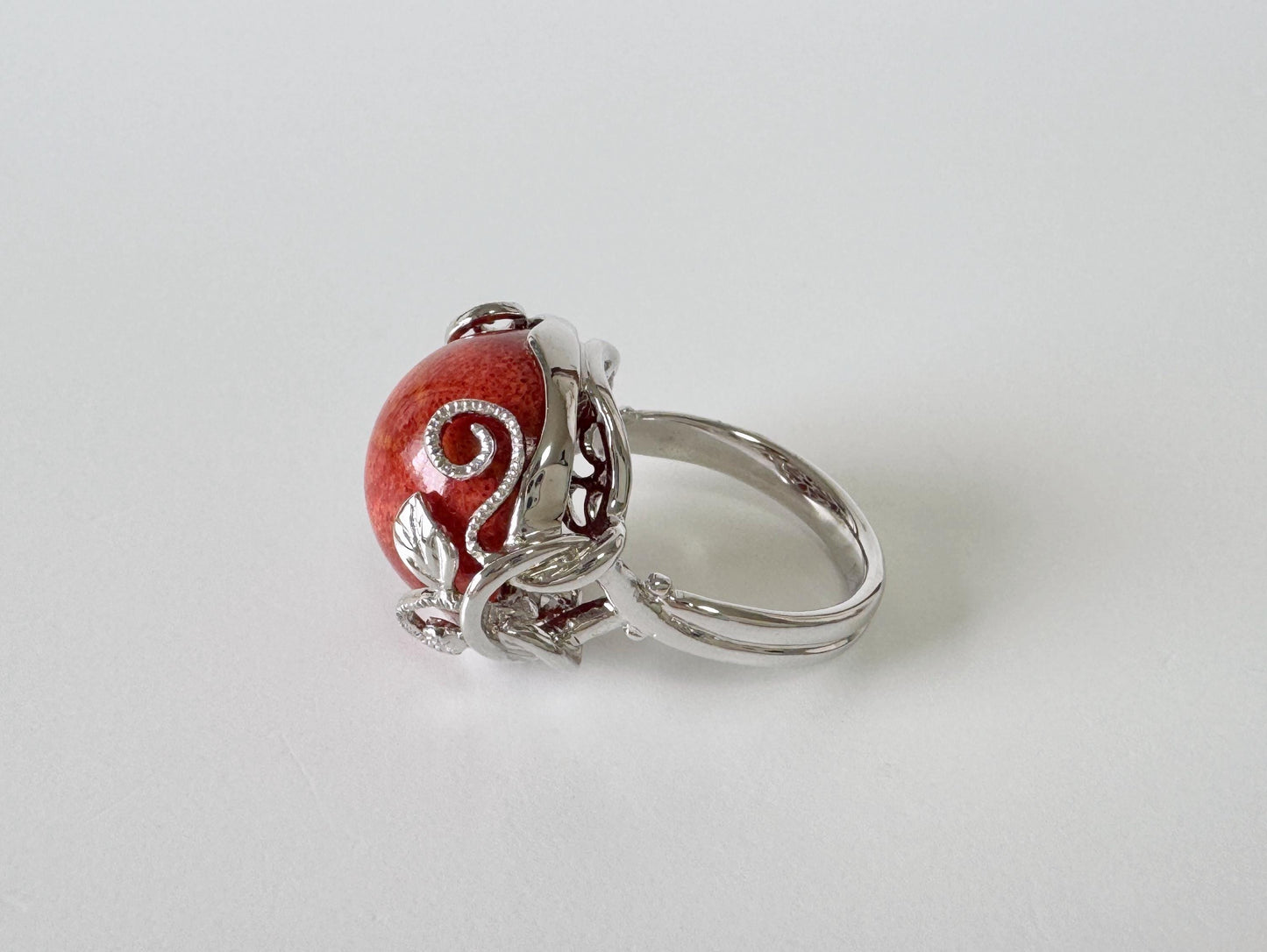Sponge Coral Ring Half Circle Design: Ocean Inspired Natural Patterned Jewelry (Sterling Silver, Size Jp 15, US 7.5-8, UK O-P, IT 55)