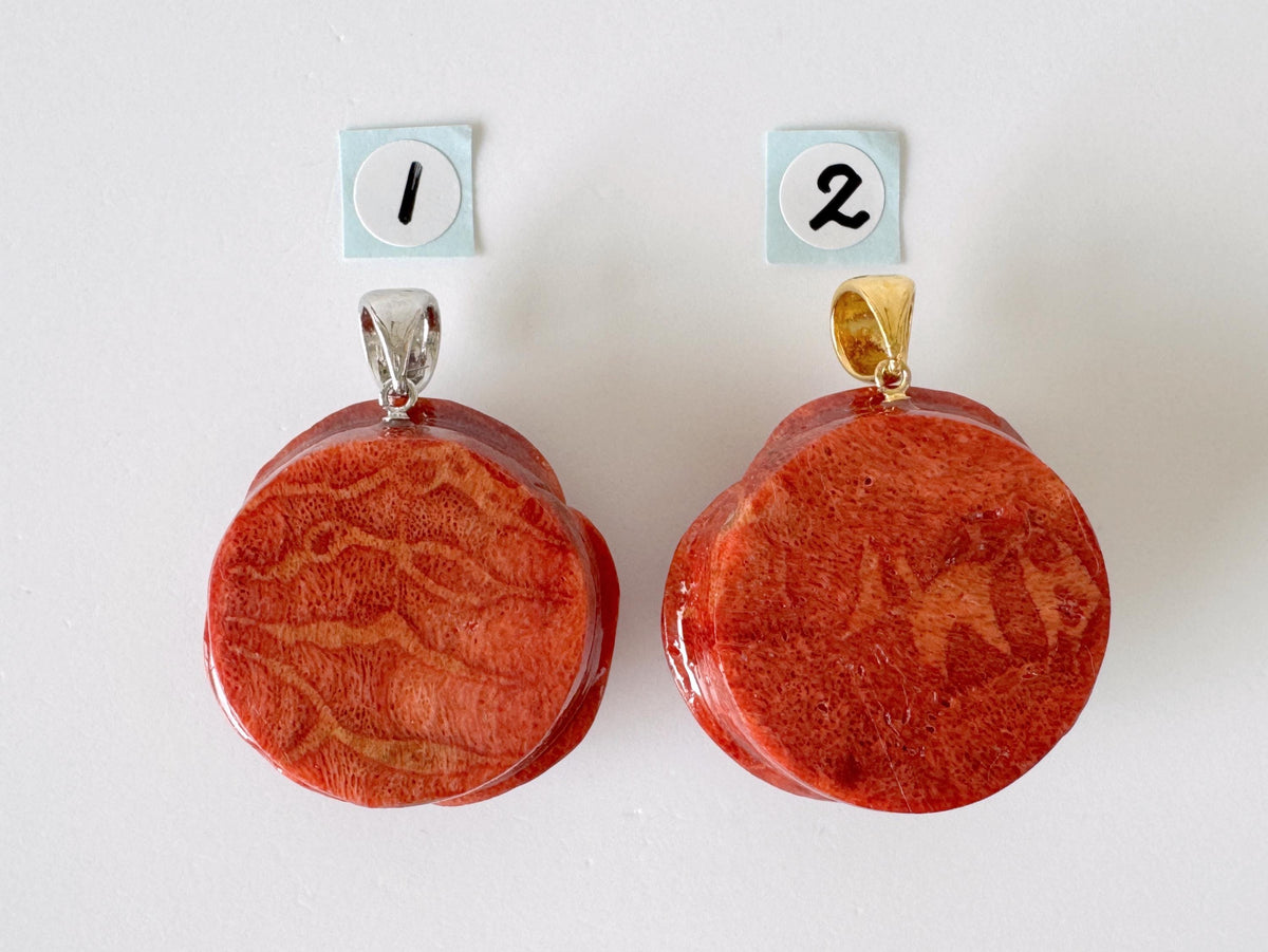Sponge Coral Rose Pendant - Reddish-Brown Carved Jewelry - 30mm Diameter, Brass Bail, Apple Coral