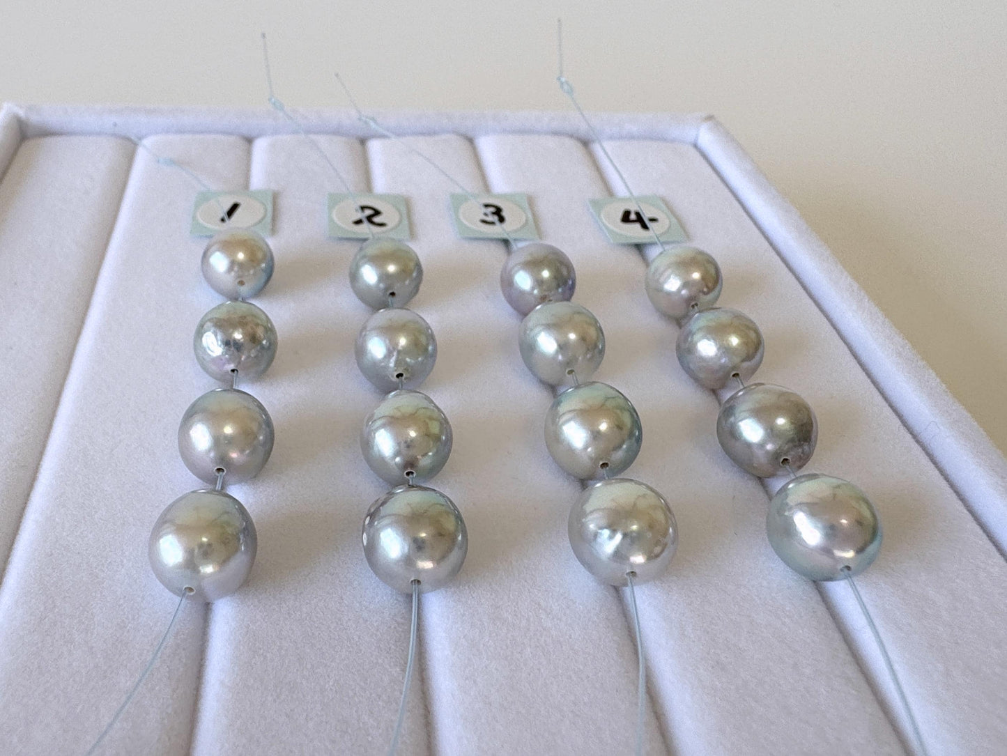Japanese Natural blue/silver color Akoya Pearl Beads, 7.5-8mm, Mini Strand, Short Strand of 4 Pieces, Cultured in Sea Water