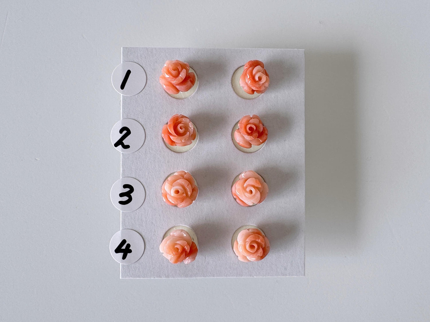 Natural Coral Rose Stud Earrings, Coral studs, Genuine Pink/Orange Color Coral, Titanium, Hand-Carved, Coral Accessory
