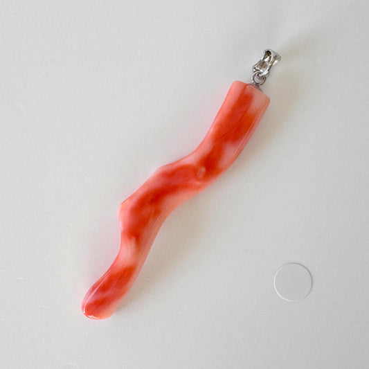 Coral Branch Pendant - Natural Deep Sea Coral Jewelry - Orange Pink Branch, Rhodium-Plated Silver Bail, 58mm Length