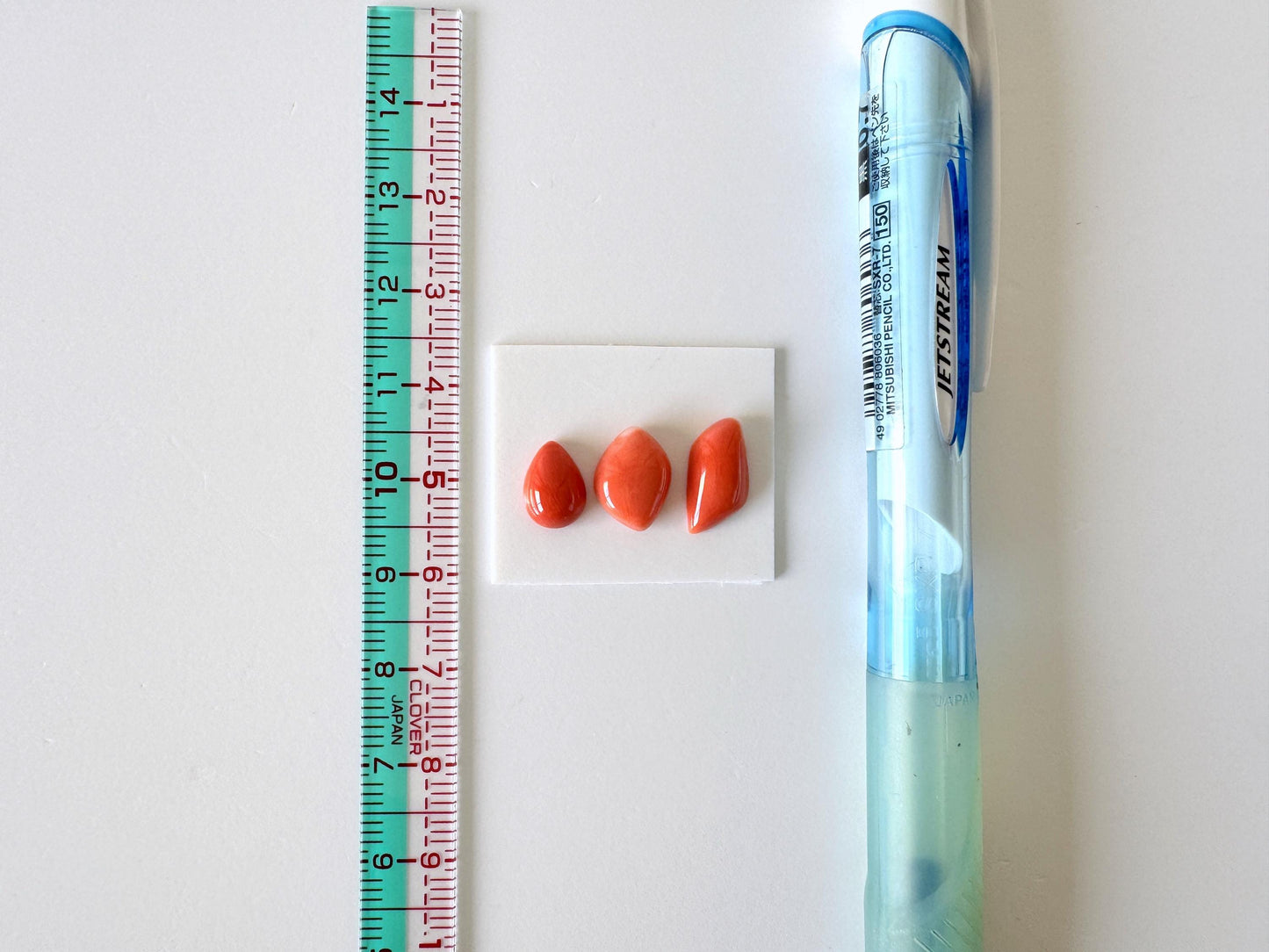 Momo Coral, Japanese Orange Unique Shaped Cabochon Set Of 3, Natural Flat Back - Half-Drilled | 9.2-13 X 6.6-8.2mm