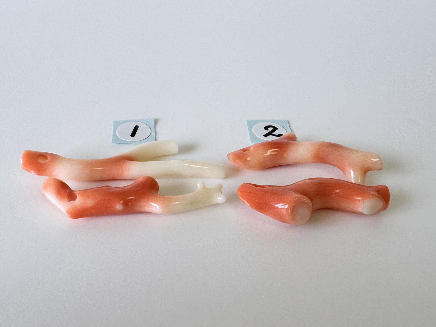 Momo Coral Branch Natural Orange: Genuine Precious Coral Loose Set (2 Pieces, 28-40mm Length, Drilled Holes, Jewelry Supplies)