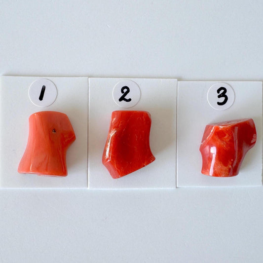 Mediterranean Coral Loose Gemstone: Natural Red-Orange Tones - Untreated, Top-hole, Jewelry Making Supplies, Per Piece