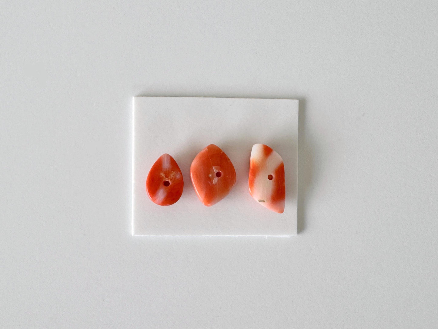 Momo Coral, Japanese Orange Unique Shaped Cabochon Set Of 3, Natural Flat Back - Half-Drilled | 9.2-13 X 6.6-8.2mm