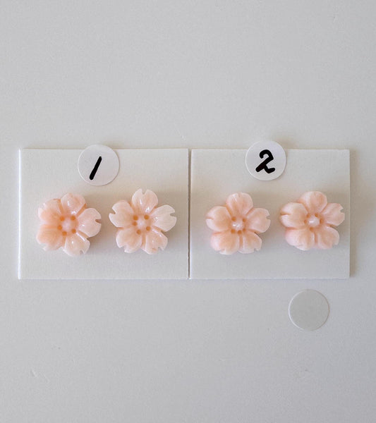 Deep Sea Coral Carving - Pink Sakura Flowers, Natural Color Coral Pair 11mm