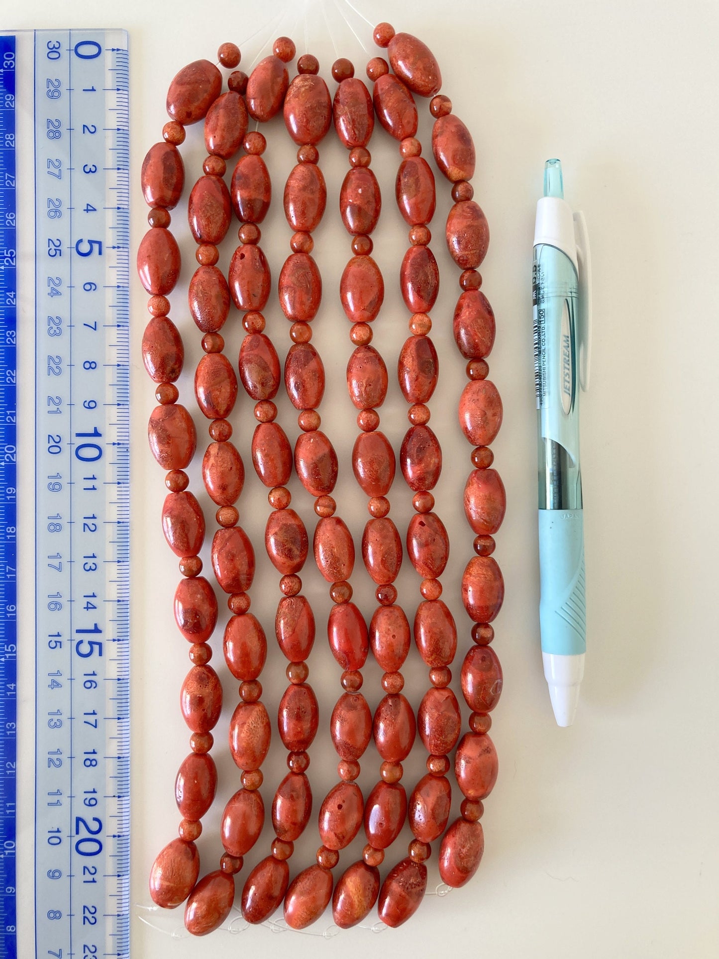 Sponge Coral Oval Beads (Barrel shape) with Round Beads / 16x10mm Oval / 5.5mm Round / sold by a Half Strand