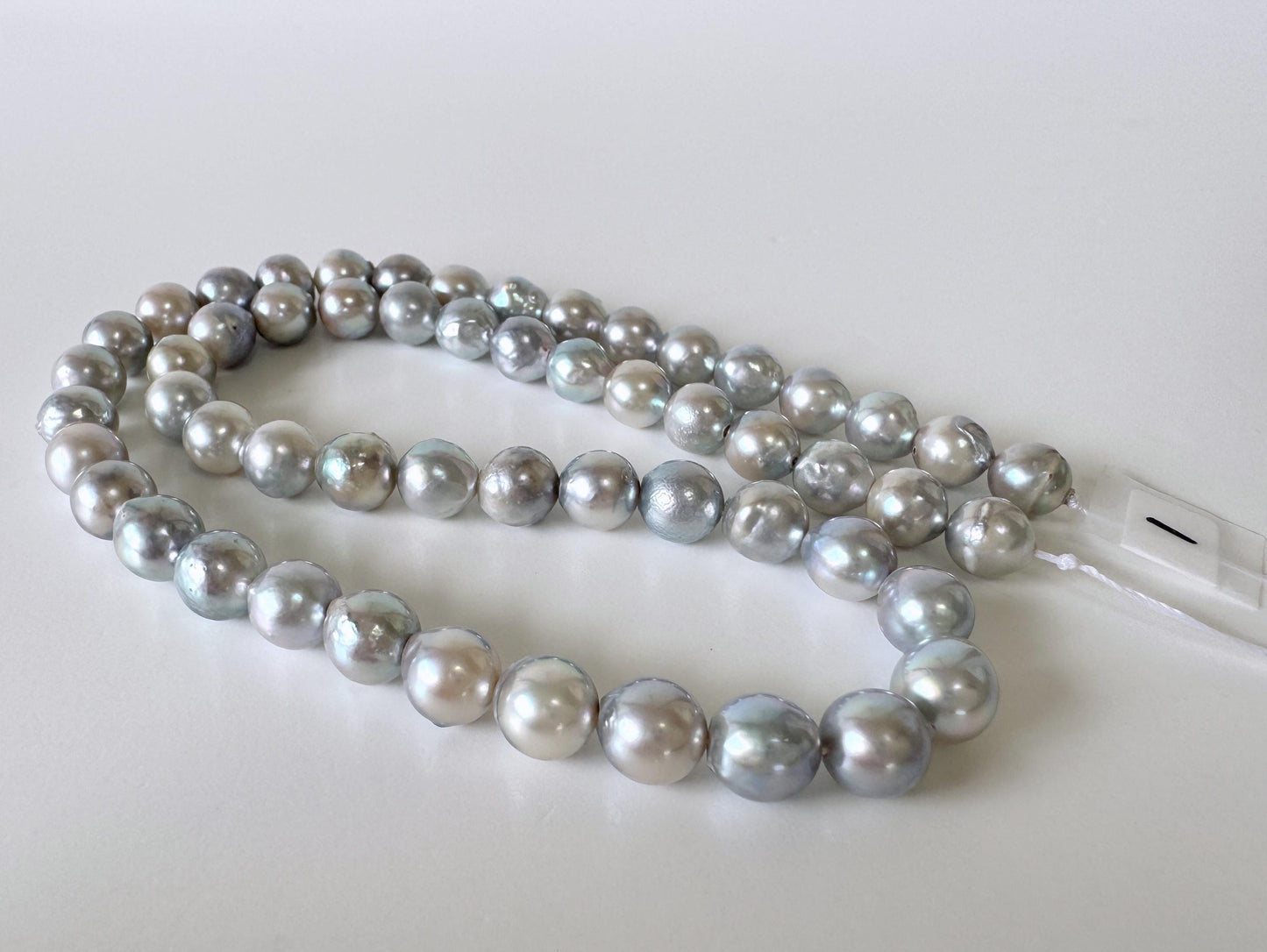 Japanese Akoya Pearl Strand - Cultured Semi-Round Beads - Natural Blue Silver Color, 7-7.5mm Size, Full 40cm Length + Additional 4 pcs