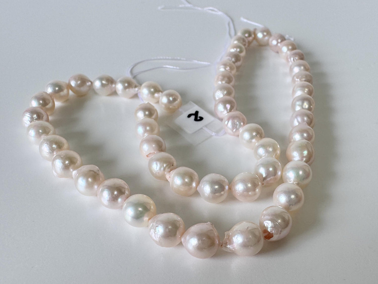 Japanese Akoya Pearl Strand 7-7.5mm Baroque Beads, White Pink Overtone (40cm + 5pcs, Saltwater Cultured)