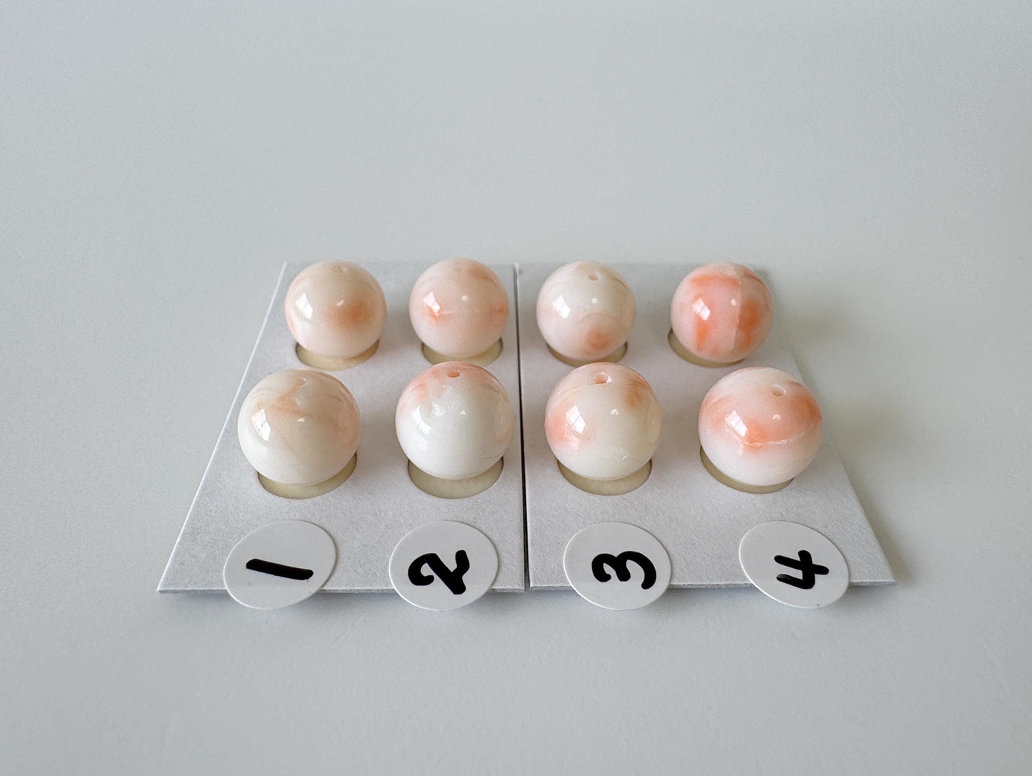 9.5-10mm Half Drilled Natural Deep Sea Coral Round Loose, White/Pink coral, for earring sets, natural color, price per pair