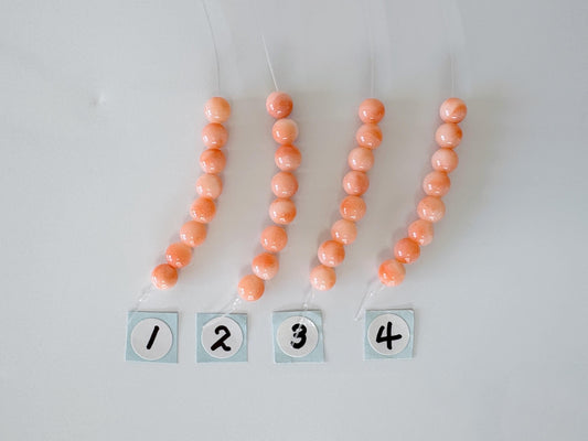 Short strand (8pcs) of Natural Deep sea coral round beads strand 4.9-5.1mm, Natural Orange/Pink Color coral, Full hole