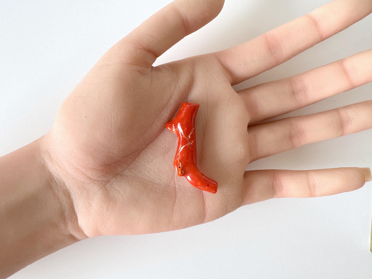 Japanese red(Aka) coral branch, 40mm, Hole on top, Natural red color coral for jewelry making