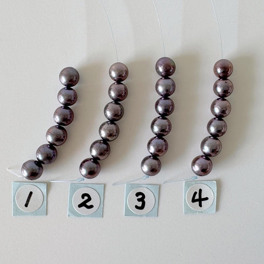 6 Pieces Short Strand of Japanese Peacock Black Akoya Pearl Beads, 5.7-5.9mm, Genuine Akoya Pearl, Cultured in Sea Water