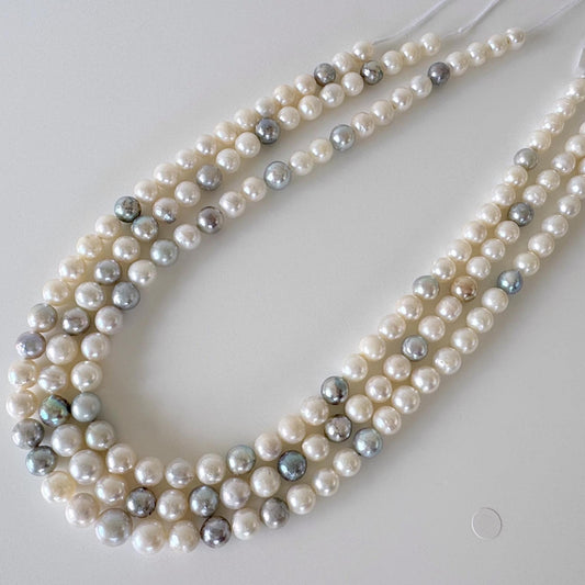 VALUE PRICED for BLEMISHES, 7-9mm Japanese Akoya Pearl Beads, Natural blue/silver/white color pearl, Salt water, Full Strand, 39.5cm , 15.5"