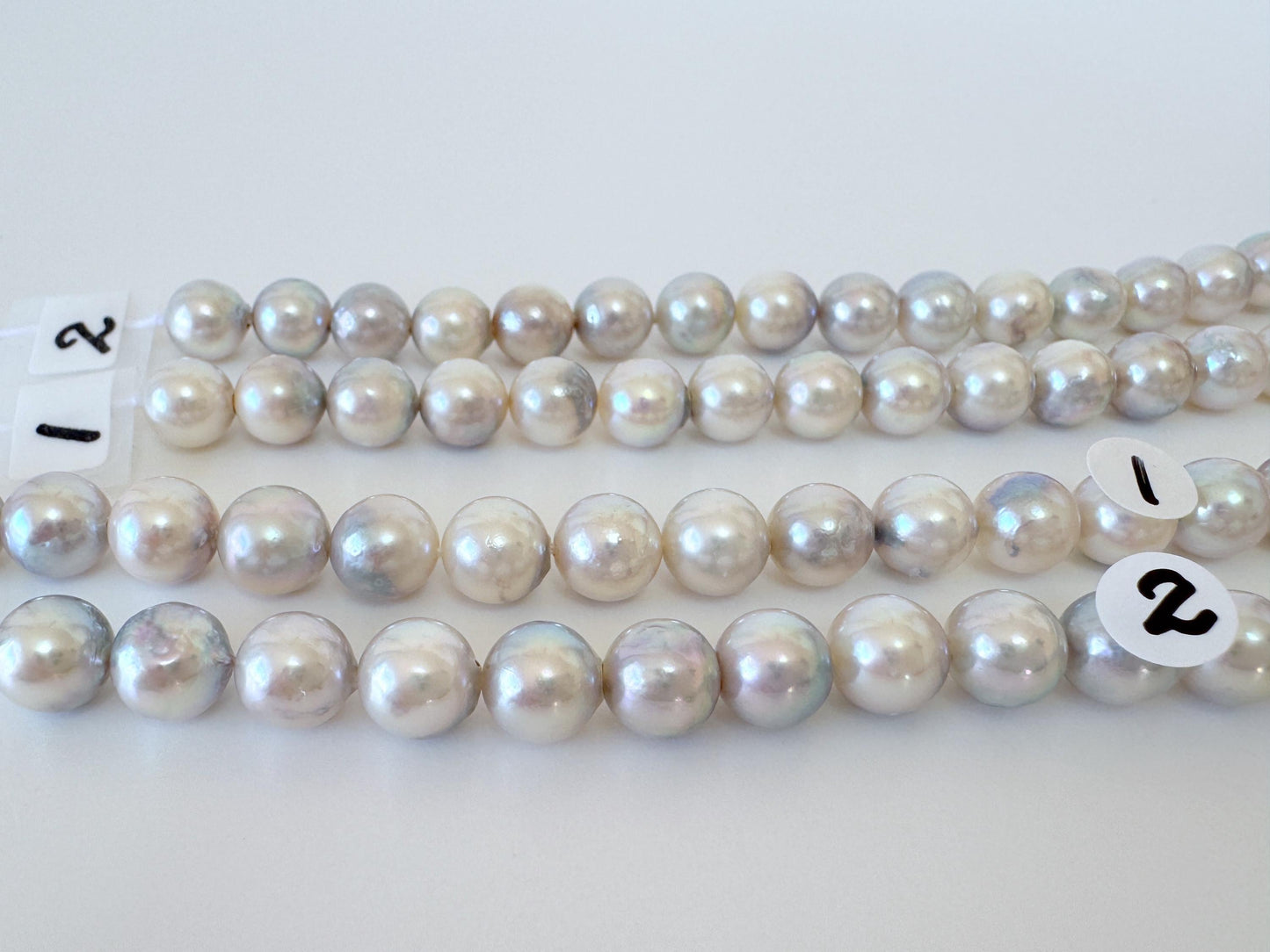 Japanese Akoya Pearl Strand: 7.5-8mm Natural Blue Silver, Full Strand | Cultured Saltwater Pearls, 15.7in Length