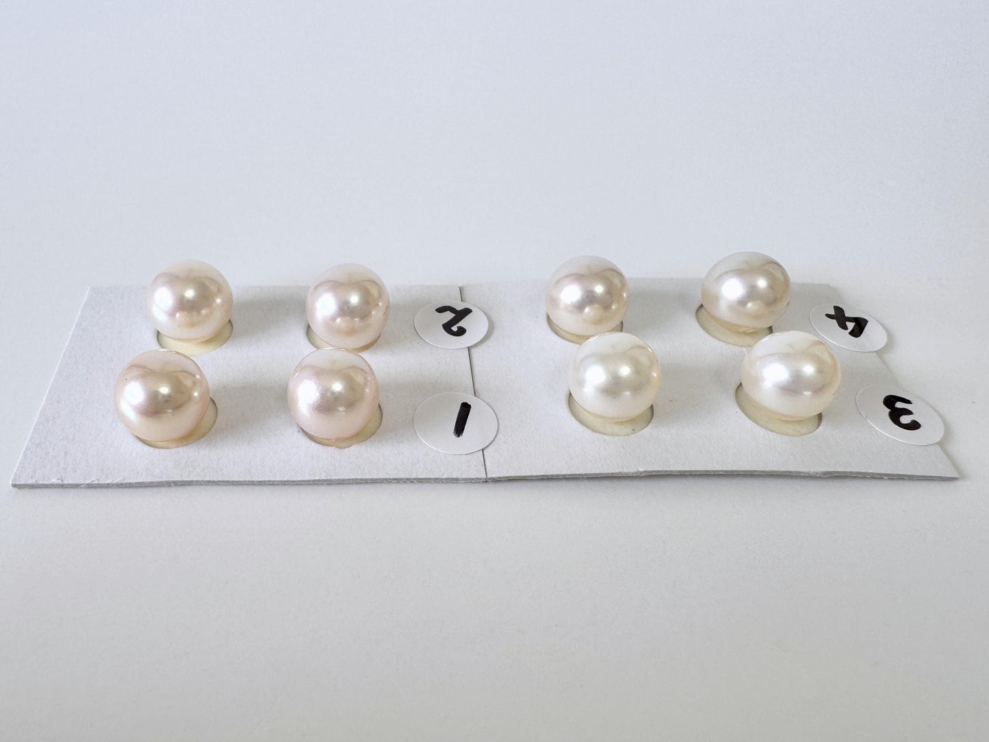 Akoya Pearl Pair Half Drilled Beads, 8.5-9mm Round White Pink Overtone (Saltwater Cultured, Jewelry Supplies)