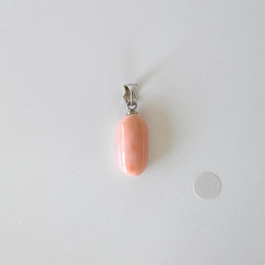 Natural Deep Sea Coral Oval Cabochon Pendant, 17x8.8mm, Natural Pink/Orange color coral, Silver (Rhodium-Plated) bail