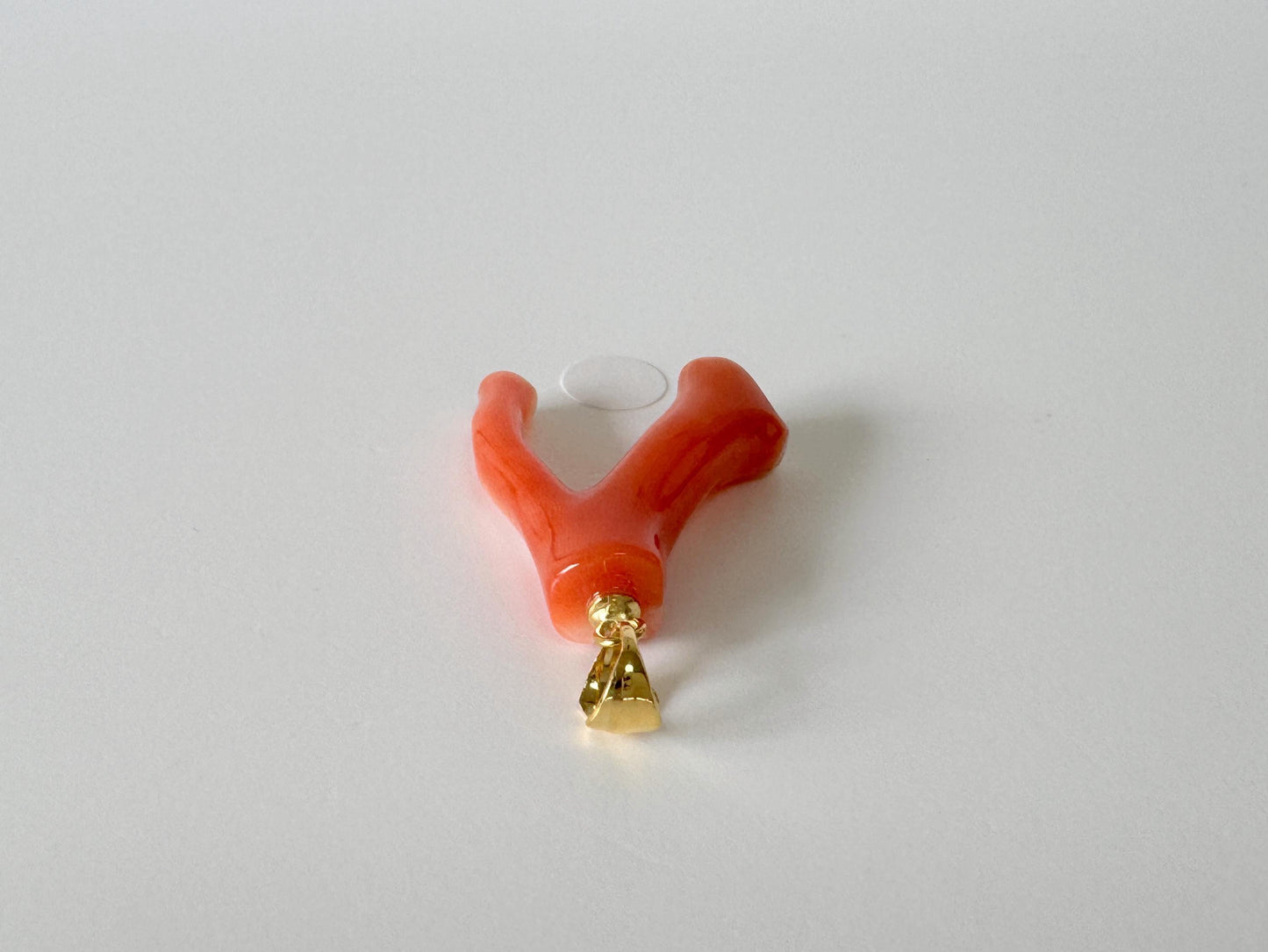Natural Red (Aka) Coral Branch Pendant, Vermilion Natural Color Japanese Coral, Length 25mm, Silver bail (gold plated)