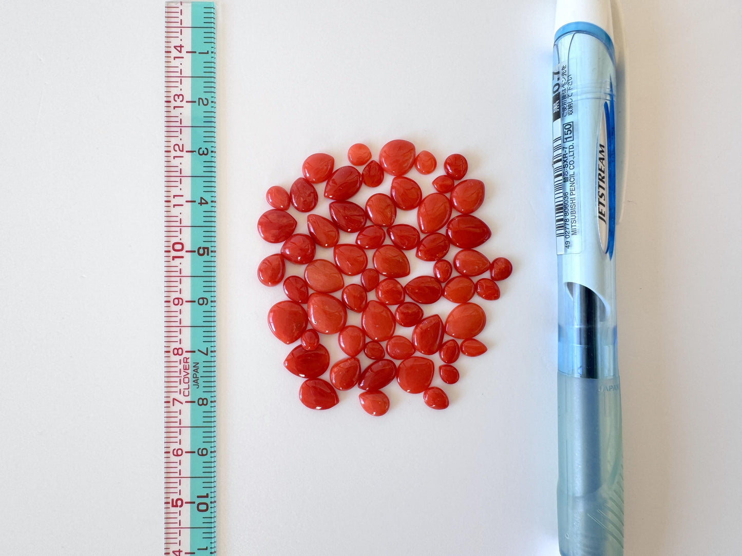 Red Mediterranean Coral Cabochons - Pear Shape Loose Stones - Natural Color, Jewelry Crafting, 57pcs Value Priced Pack