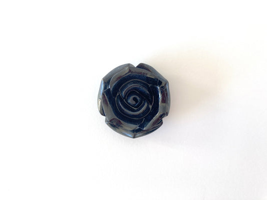 Jet Rose Carving Loose, 30mm Diameter with Off-Center Drilled Full Hole, for Jewelry Making, Price per Piece