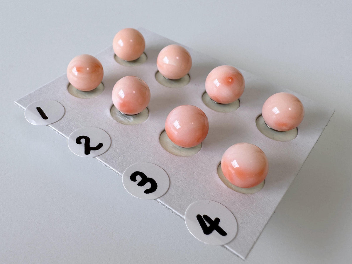 Deep Sea Coral Stud Earrings - Natural Pink Orange Round Shape - Titanium Post Backing, Genuine Coral, 7.5mm