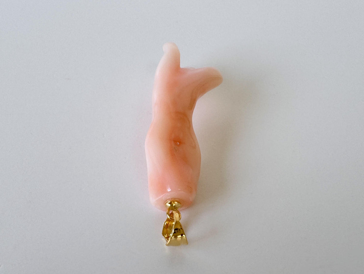 Coral Branch Pendant: Natural Pink Orange Deep Sea Coral - Gold-Plated Silver Bail, 48mm Length