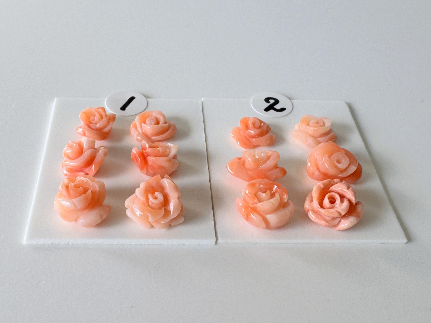 Pink Coral Rose Carvings Handmade Beads, Natural Deep Sea Coral (Value Priced Set, Drilled Holes, 6pcs 7-9mm)