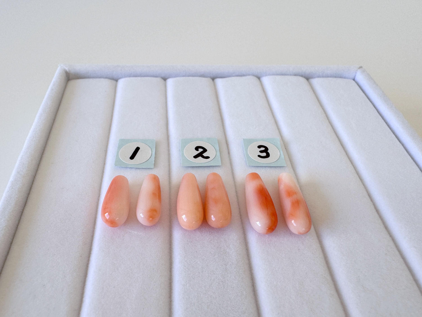 Natural Deep Sea Coral Drop Loose, Pink Orange, Jewelry Making, Per Pair, Hole on Top