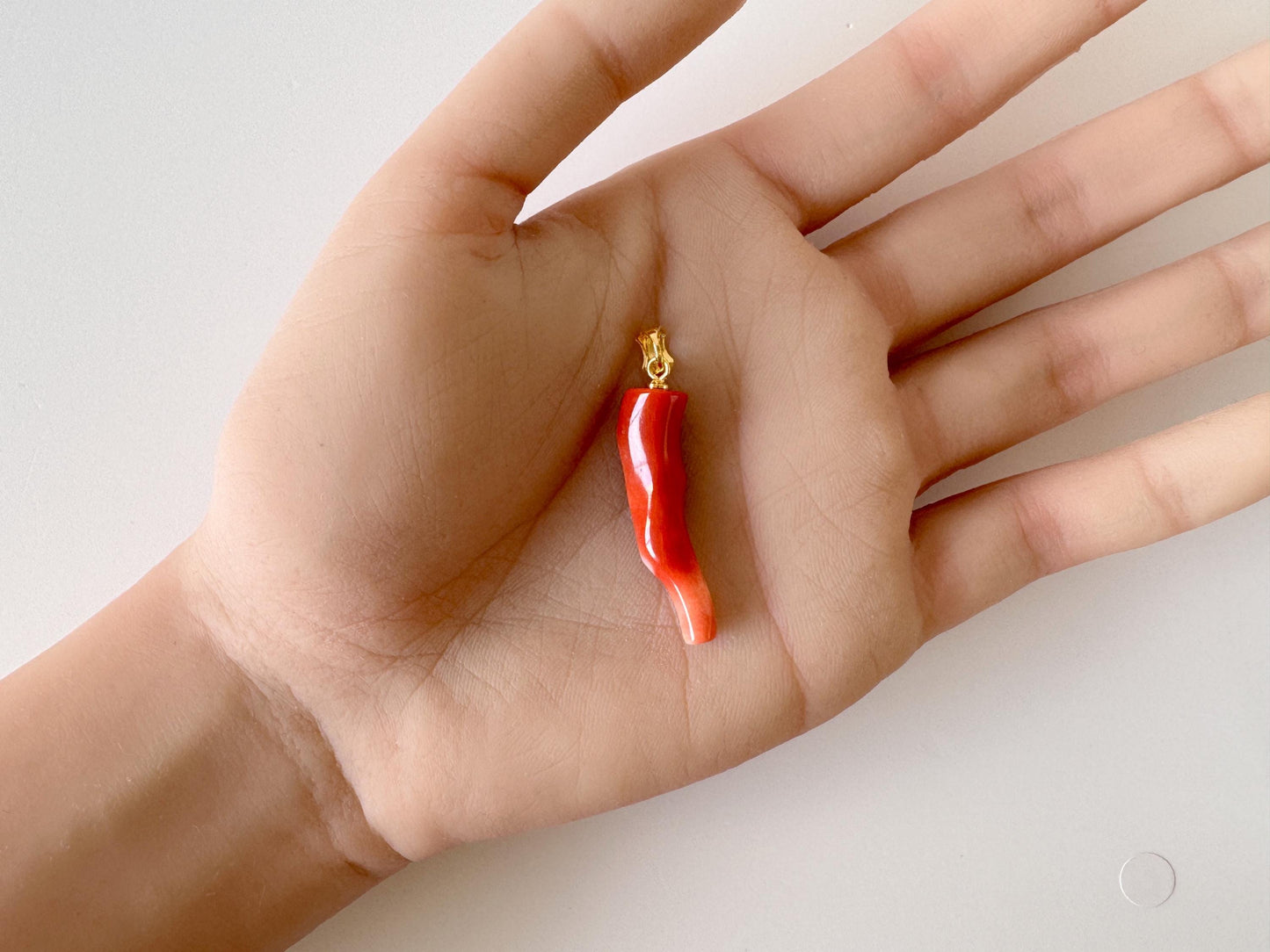 Momo Coral Branch Pendant Natural, Japanese Orange Coral (30mm, Silver Gold-Plated Bail, Genuine Jewelry)