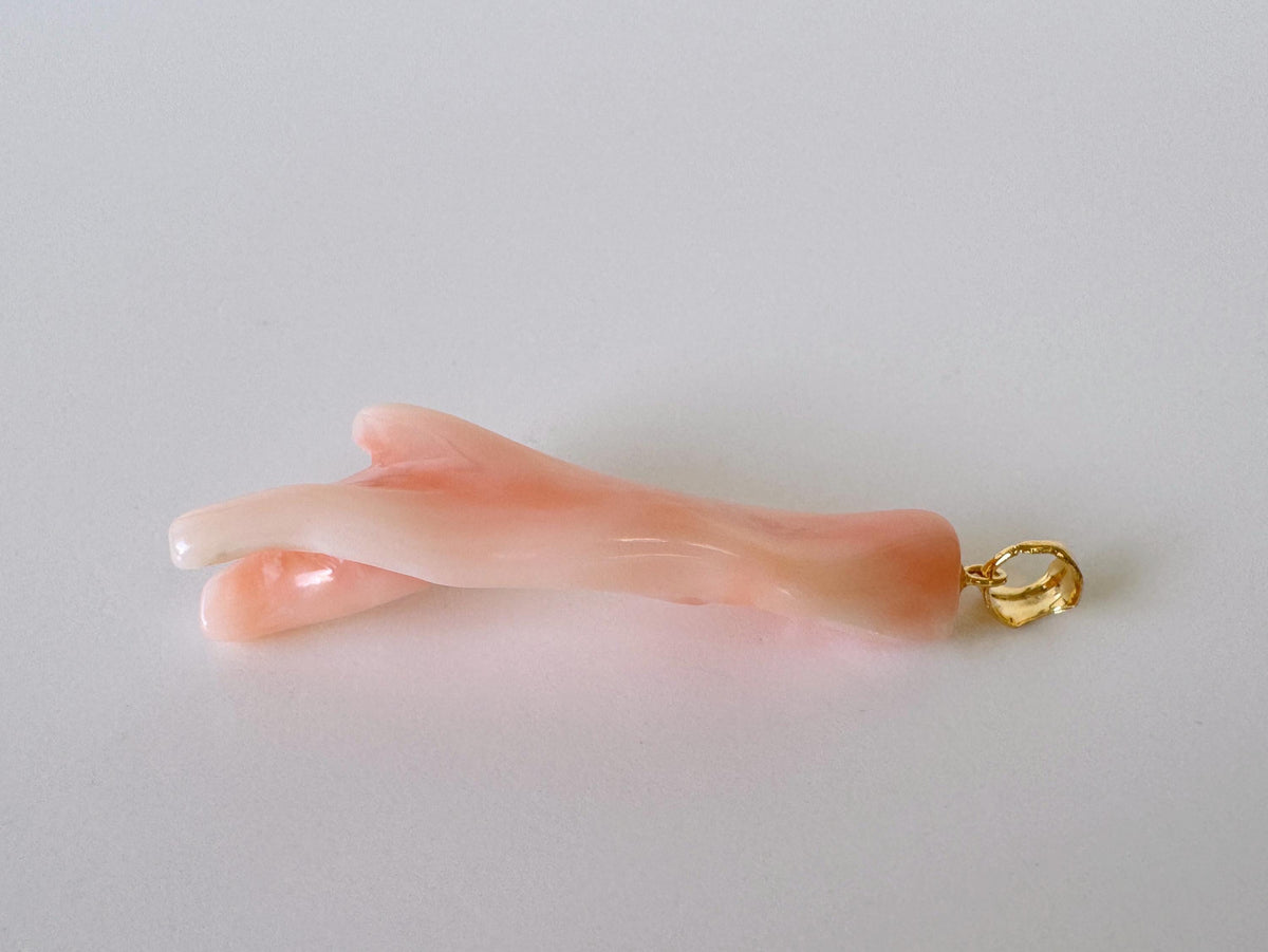 Coral Branch Pendant: Natural Pink Orange Deep Sea Coral - Gold-Plated Silver Bail, 48mm Length