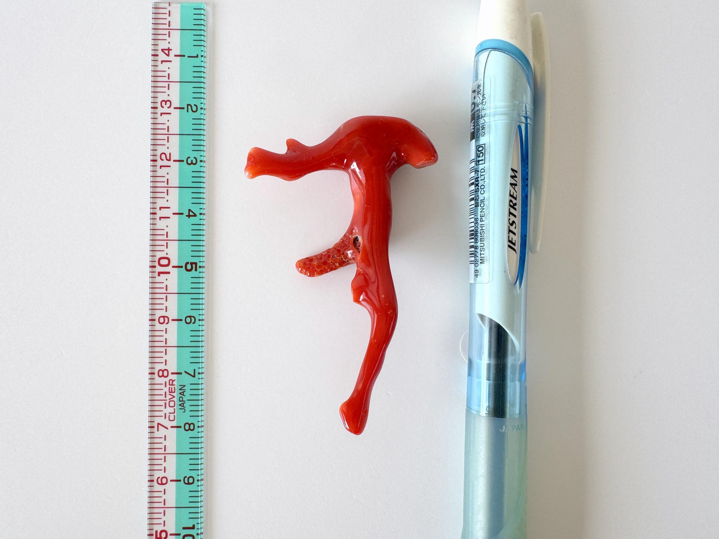 Japanese red(Aka) coral branch, 55mm, Hole on top, Natural red color coral for jewelry making