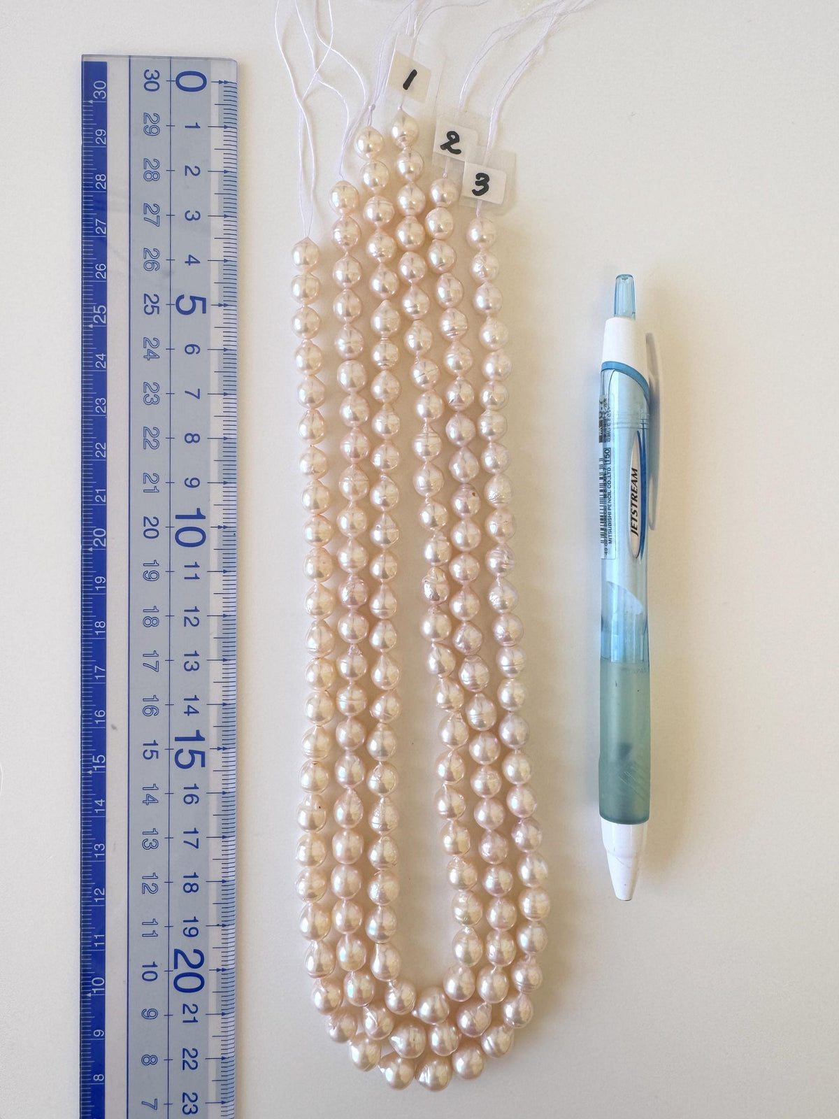 Japanese Akoya Pearl Strand 7-7.5mm Baroque Beads, White Pink Overtone (40cm + 5pcs, Saltwater Cultured, Some natural defects)