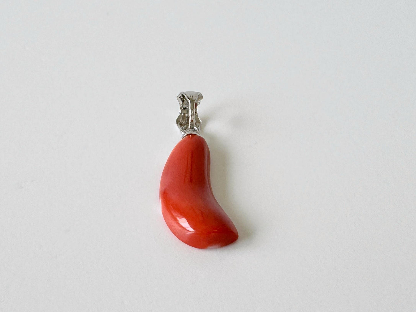 Orange Momo Coral Pendant - Natural Unique Shape Coral Jewelry - Silver Bail (Rhodium-Plated), Genuine Material, 19x7.8mm