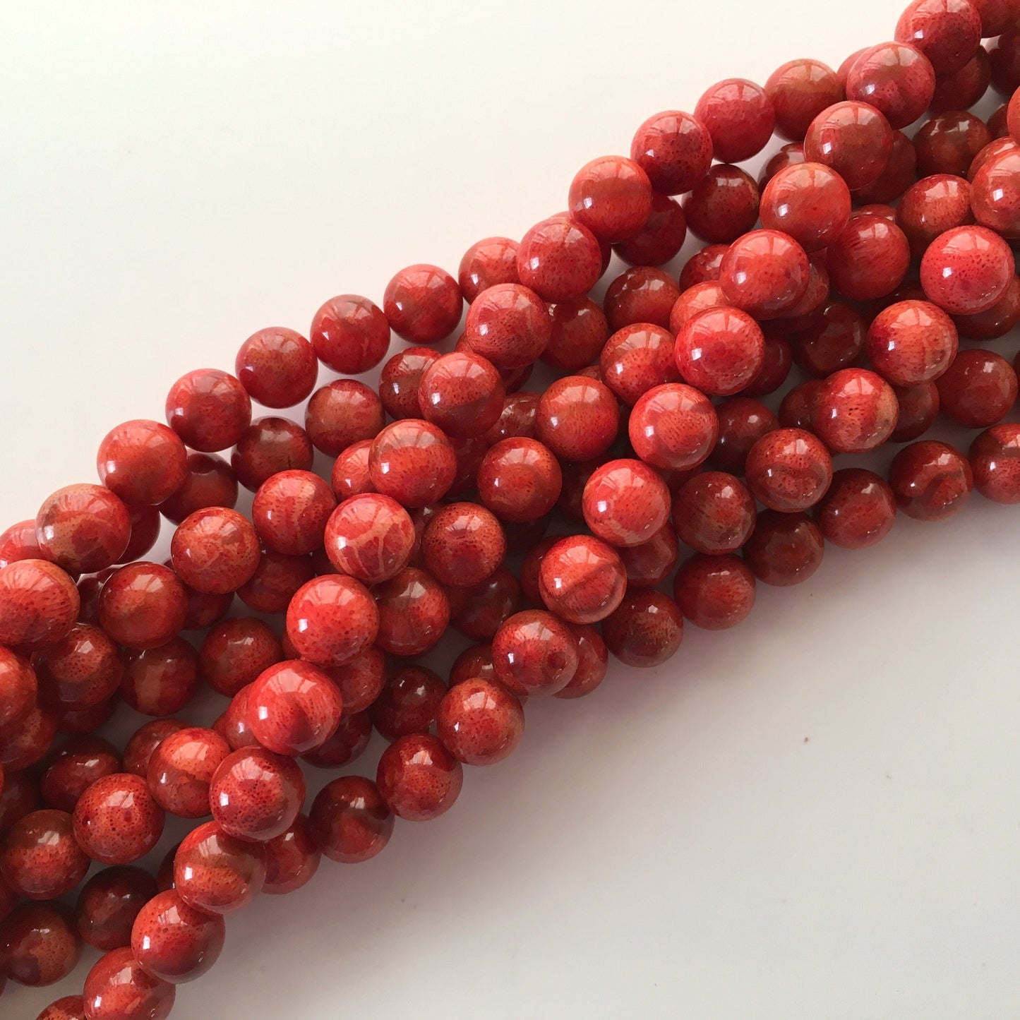 Natural sponge coral 9-9.5mm strands, Red-bright red color, 15.7inches, 40cm, Natural apple coral strands, Wholesale, Price per strand