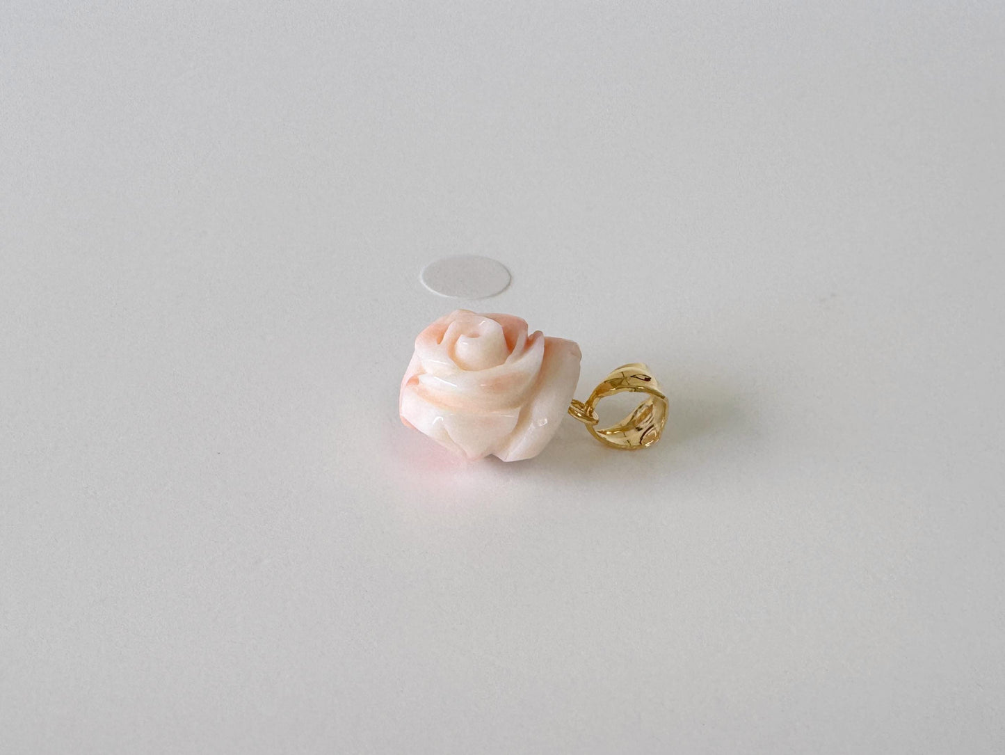 Deep Sea Coral Rose carved Pendant, 13.5x11.4mm, Natural Pink/White Color Coral, Silver (gold plated) bail, Genuine Coral Pendant
