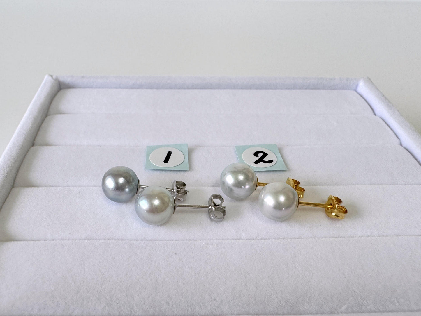 Japanese Akoya Pearl Stud Earrings, Natural Blue/Silver (7-7.5mm, Silver925 Posts, Saltwater Cultured)