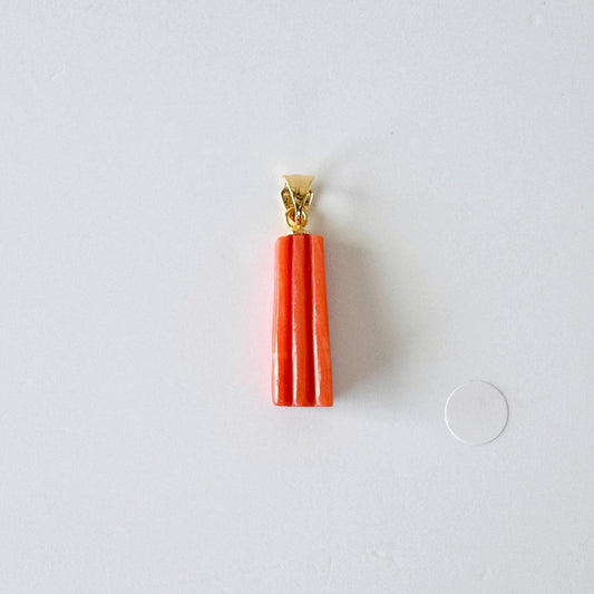 Orange Momo Coral, Carved Japanese Pendant | Silver (Gold-Plated) Bail | 20.6Mm Natural Color Jewelry