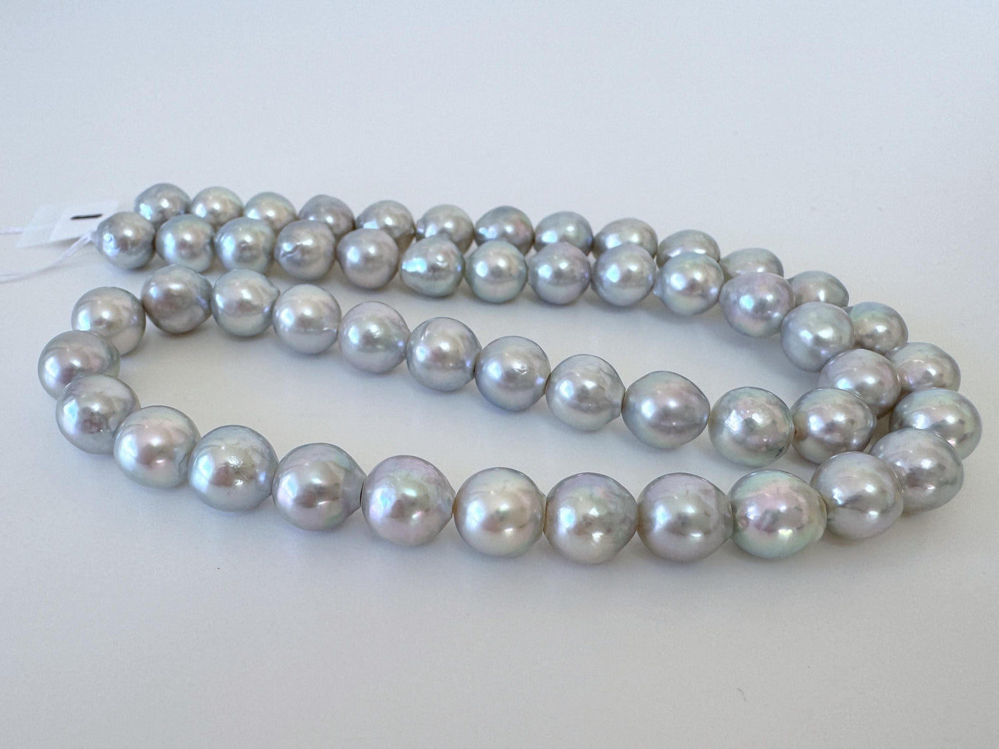 Japanese Akoya Pearl Strand: Natural Blue Silver Color - 7.5-8mm Cultured Saltwater Pearls, Full 15.7" Strand for Jewelry