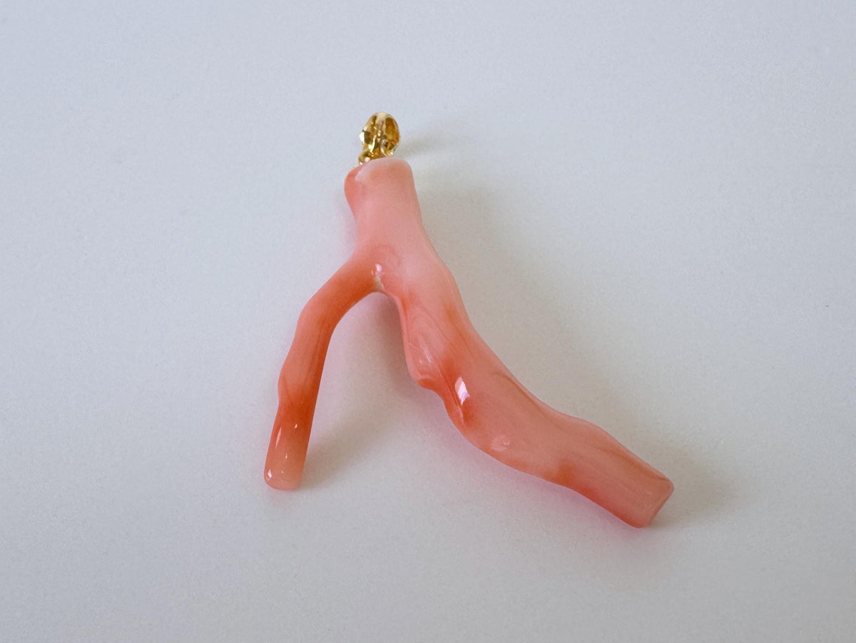 Coral Branch Pendant: Natural Pink Orange Deep Sea Coral, Gold-Plated Silver Bail | 40mm, Unique Jewelry